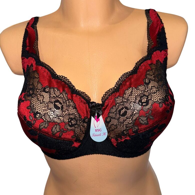 Bra with a half-padded cup, red with black